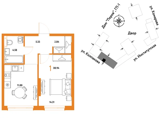 Планировка 1-комн. квартира, 38.94 м² ЖК «Страна.Парковая» Планировка 1-комн. квартира, 38.94 м² ЖК «Страна.Парковая»