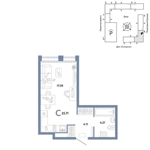 Планировка Студия, 25.71 м² ЖК «Юнион»