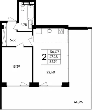 Планировка 2-комн. квартира, 87.74 м² Курортный кластер «САГА»