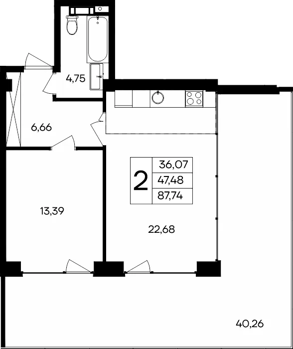 Планировка 2-комн. квартира, 87.74 м² Курортный кластер «САГА»