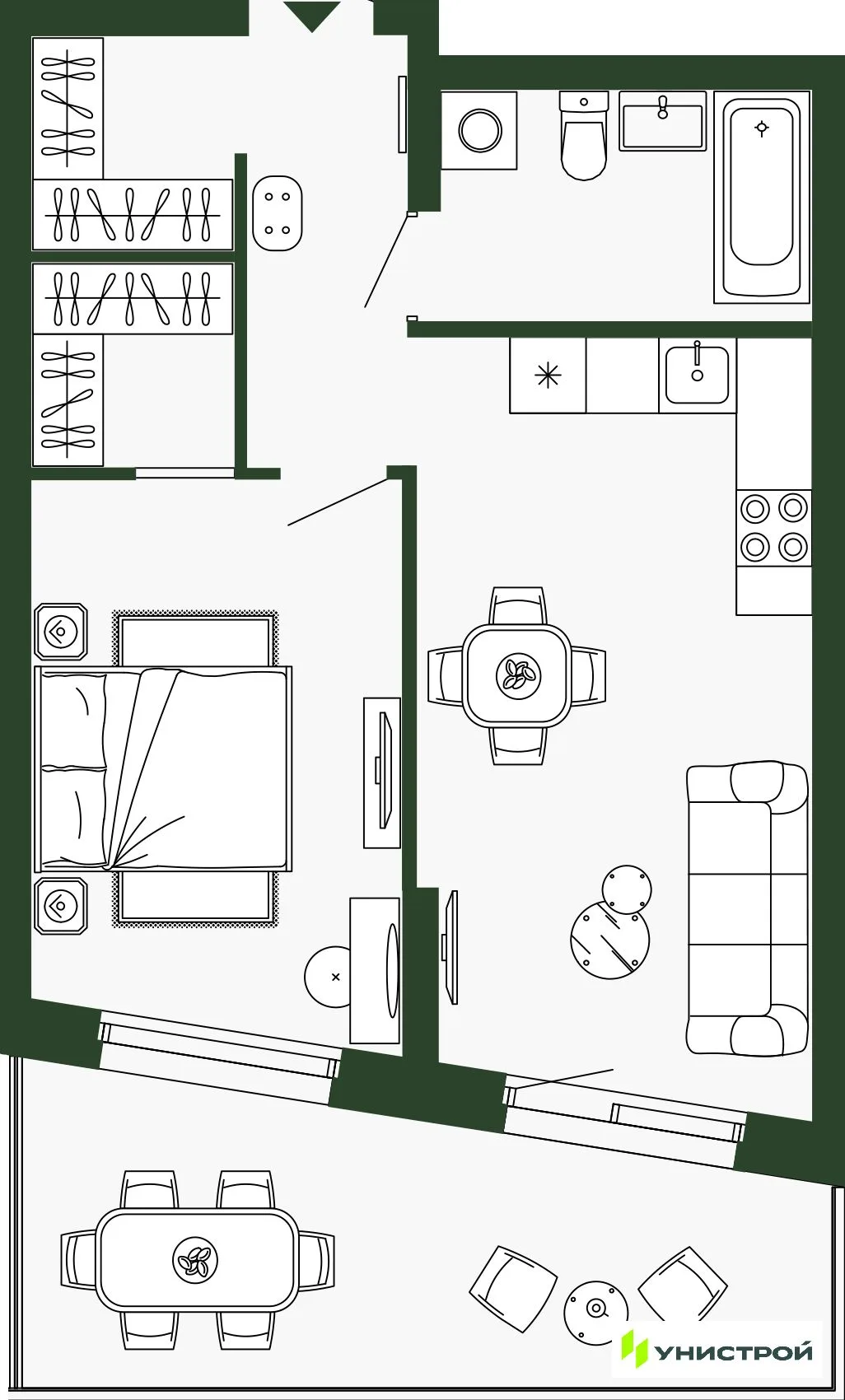 Планировка 2-комн. квартира, 53.2 м² ЖК «Парковый квартал 2.0»