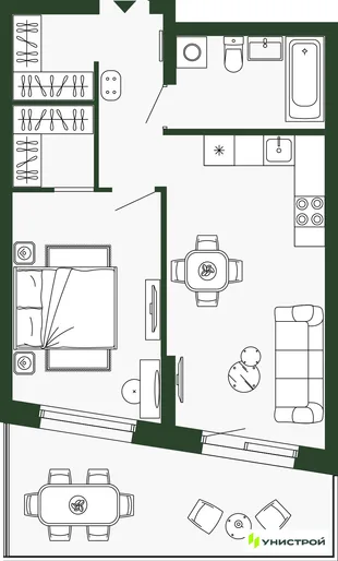 Планировка 2-комн. квартира, 53.2 м² ЖК «Парковый квартал 2.0»
