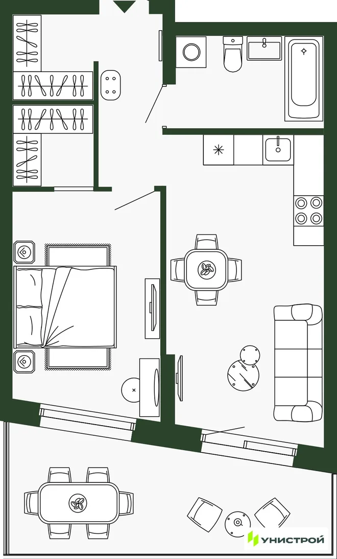 Планировка 2-комн. квартира, 53.2 м² ЖК «Парковый квартал 2.0»