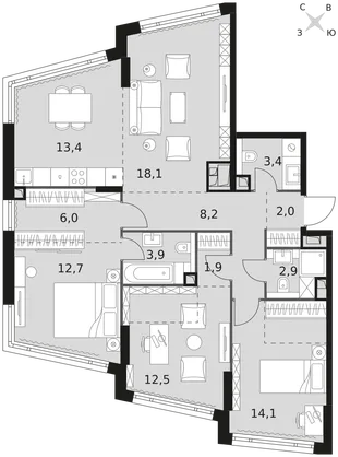 Квартира 4-комн. квартира, 99.1 м² ЖК «Rotterdam» Фото 1 Квартира 4-комн. квартира, 99.1 м² ЖК «Rotterdam» Фото 1