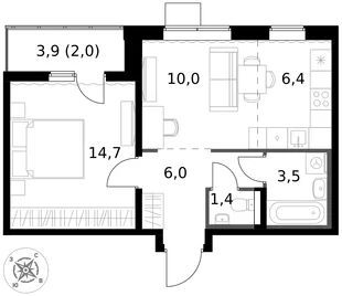 Квартира 2-комн. квартира, 44 м² ЖК «1-й Южный» Фото 1 Квартира 2-комн. квартира, 44 м² ЖК «1-й Южный» Фото 1