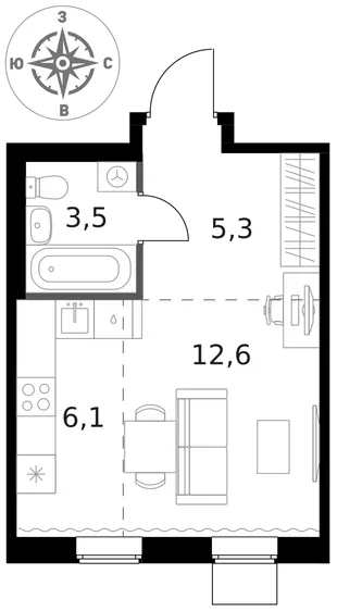 Квартира Студия, 27.5 м² ЖК «1-й Ясеневский» Фото 1