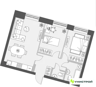 Планировка 2-комн. квартира, 57.93 м² ЖК «Уникум на Проспекте Победы»