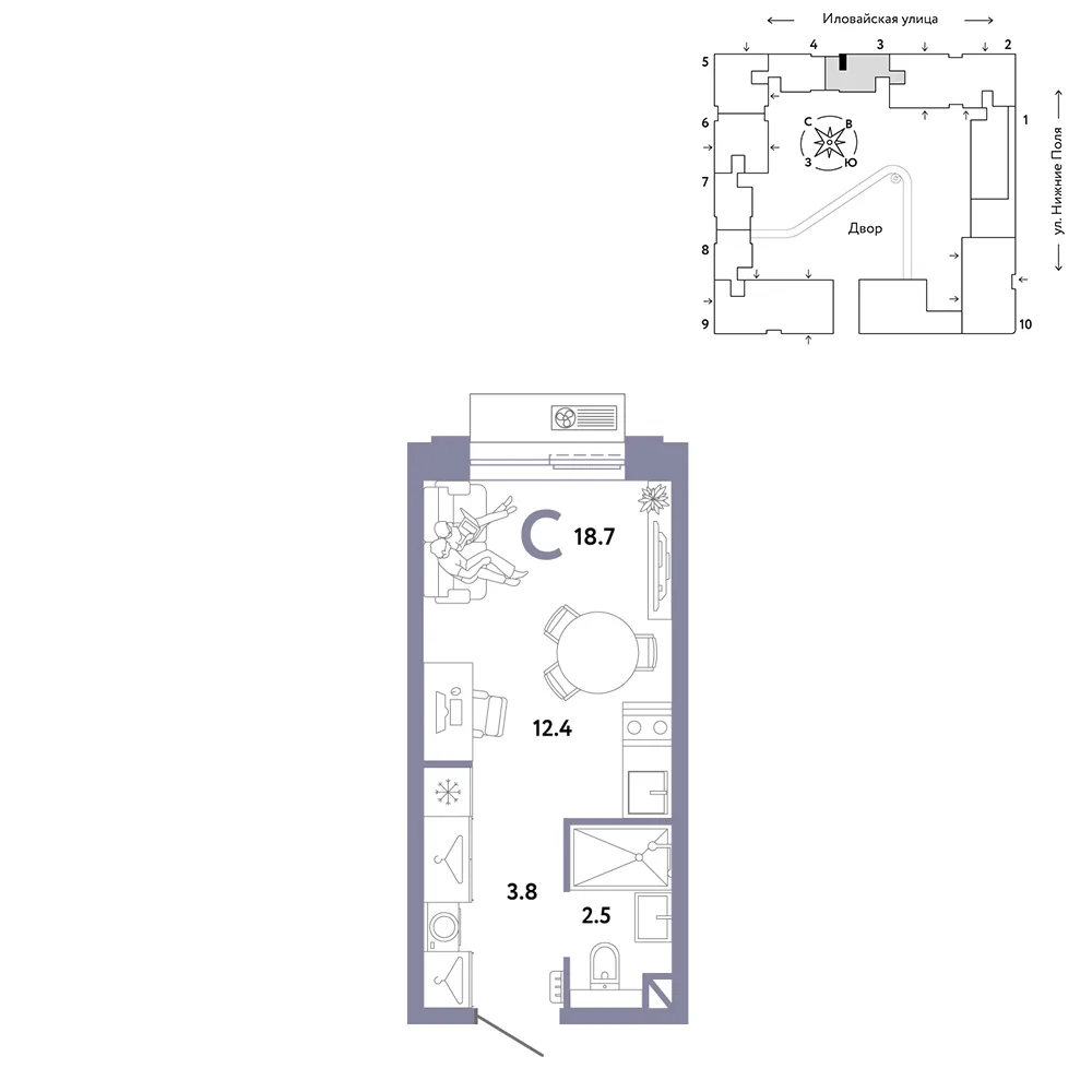 Планировка Студия, 18.7 м² ЖК «Страна.Заречная»