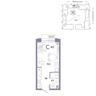 Планировка Студия, 18.7 м² ЖК «Страна.Заречная»