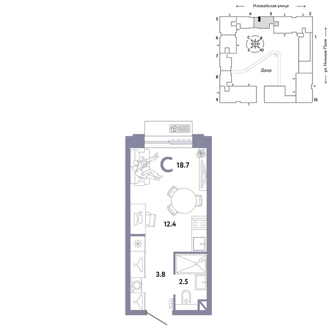 Планировка Студия, 18.7 м² ЖК «Страна.Заречная» Планировка Студия, 18.7 м² ЖК «Страна.Заречная»