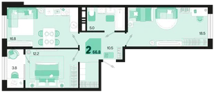 Планировка 2-комн. квартира, 66.8 м² ЖК «Первое место»