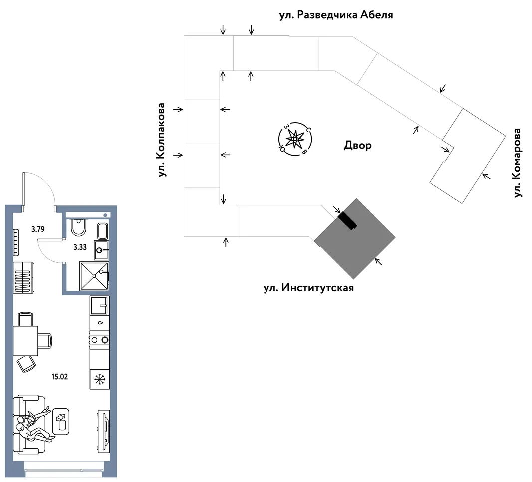 Планировка Студия, 22.14 м² ЖК «Страна.Парковая»