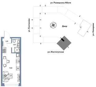 Планировка Студия, 22.14 м² ЖК «Страна.Парковая»
