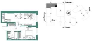 Планировка 2-комн. квартира, 39 м² ЖК «Остров-сад»