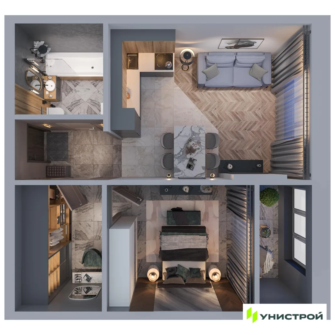 Планировка 1-комн. квартира, 46.18 м² ЖК «ART City»