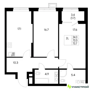 Планировка 2-комн. квартира, 73.7 м² ЖК «Стадиум»