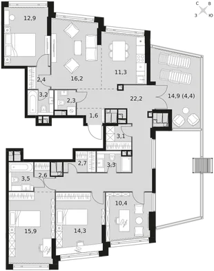 Квартира 5-комн. квартира, 132.3 м² ЖК «Rotterdam» Фото 1