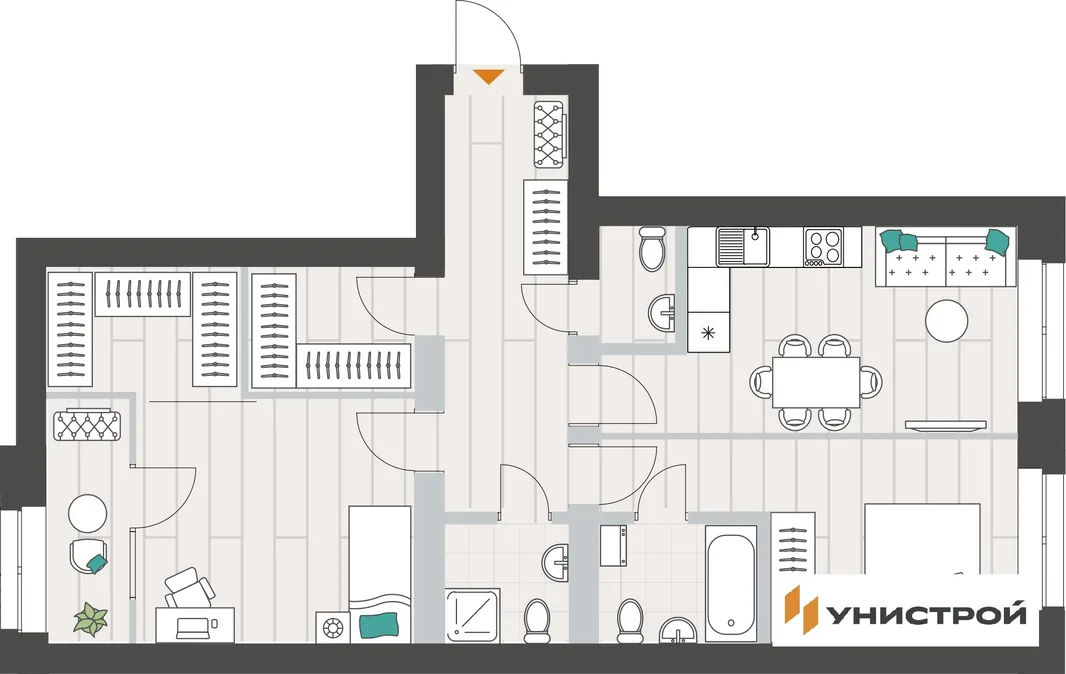Планировка 2-комн. квартира, 75.79 м² ЖК «Аквамарин»