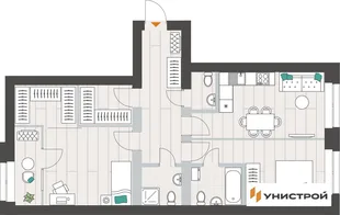 Планировка 2-комн. квартира, 75.79 м² ЖК «Аквамарин»