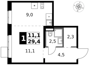 Квартира Студия, 29.8 м² ЖК «1-й Ясеневский» Фото 1
