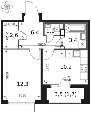Планировка 1-комн. квартира, 37.7 м² ЖК «1-й Химкинский»