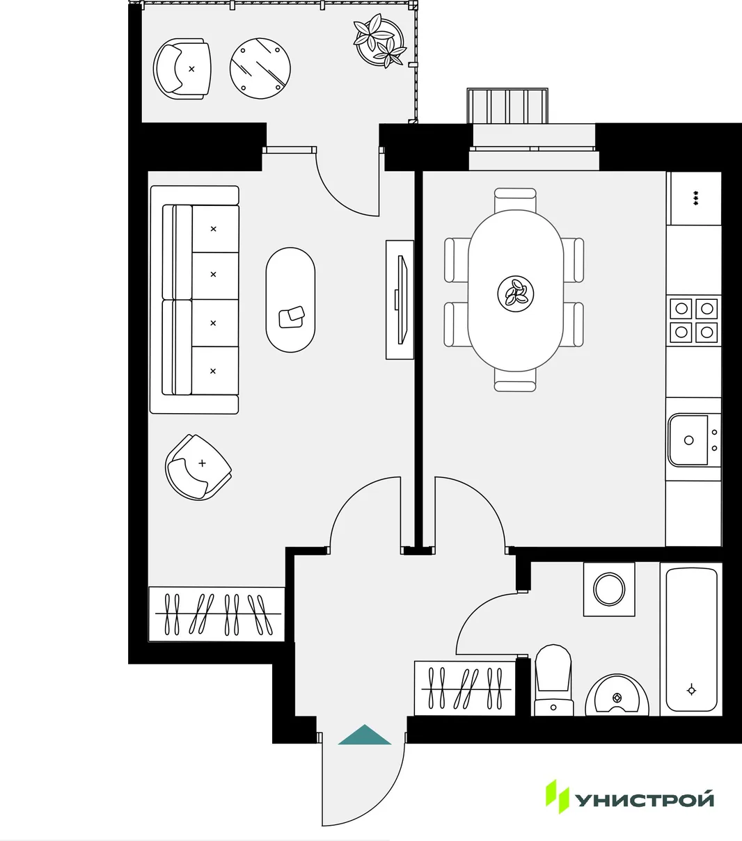 Планировка 1-комн. квартира, 37.51 м² ЖК «Уникум на Амирхана»