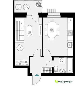 Планировка 1-комн. квартира, 37.51 м² ЖК «Уникум на Амирхана»