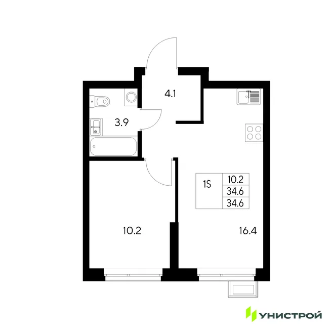 Планировка 1-комн. квартира, 34.6 м² ЖК «Стадиум» Планировка 1-комн. квартира, 34.6 м² ЖК «Стадиум»