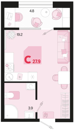 Планировка Студия, 27.9 м² ЖК «Первое место»