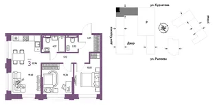 Планировка 3-комн. квартира, 55.96 м² ЖК «Остров-сад»