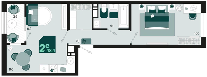 Планировка Студия, 48.4 м² ЖК «Первое место» Планировка Студия, 48.4 м² ЖК «Первое место»