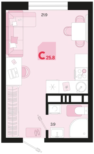 Планировка Студия, 25.8 м² ЖК «Первое место»