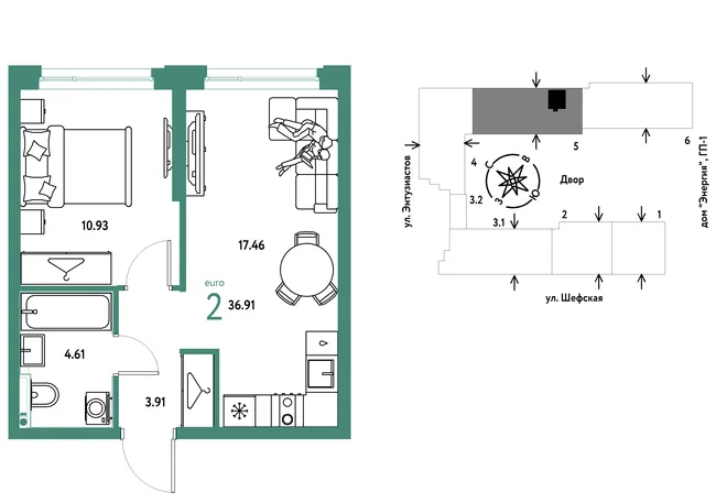 Планировка 2-комн. квартира, 36.91 м² ЖК «Страна.Энтузиастов» Планировка 2-комн. квартира, 36.91 м² ЖК «Страна.Энтузиастов»