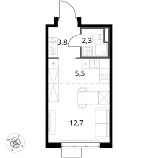 Квартира Студия, 24.3 м² ЖК «1-й Донской» Фото 1 Квартира Студия, 24.3 м² ЖК «1-й Донской» Фото 1