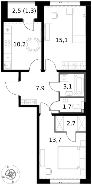 Квартира 2-комн. квартира, 55.7 м² ЖК «1-й Южный» Фото 1 Квартира 2-комн. квартира, 55.7 м² ЖК «1-й Южный» Фото 1