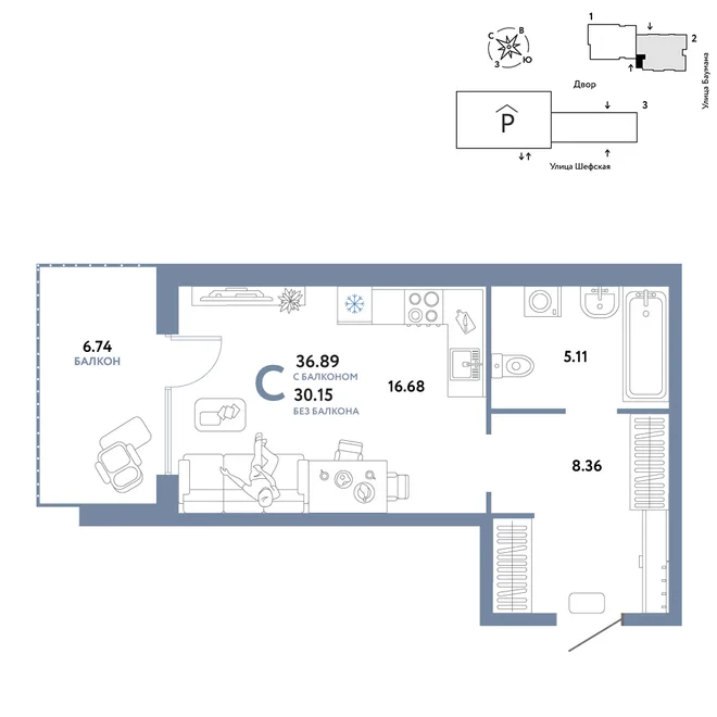 Планировка Студия, 36.89 м² ЖК «Страна.Энтузиастов» Планировка Студия, 36.89 м² ЖК «Страна.Энтузиастов»