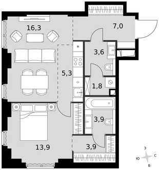 Квартира 2-комн. квартира, 55.7 м² ЖК «Sydney City» Фото 1 Квартира 2-комн. квартира, 55.7 м² ЖК «Sydney City» Фото 1