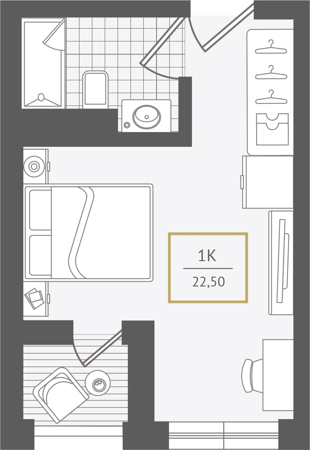 Планировка Студия, 22.7 м² ЖК «Гостиничный комплекс Greenmont»