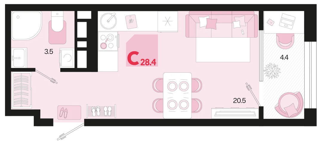 Планировка Студия, 28.4 м² ЖК «Первое место»