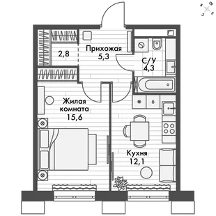 Квартира 1-комн. квартира, 40.1 м² ЖК «Флагман» Фото 1 Квартира 1-комн. квартира, 40.1 м² ЖК «Флагман» Фото 1