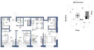 Планировка 4-комн. квартира, 75.01 м² ЖК «Европейский берег 2.0»