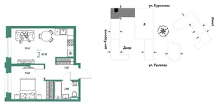 Планировка 2-комн. квартира, 40.51 м² ЖК «Остров-сад»