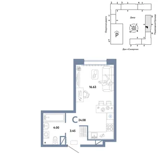 Планировка Студия, 24.08 м² ЖК «Юнион»