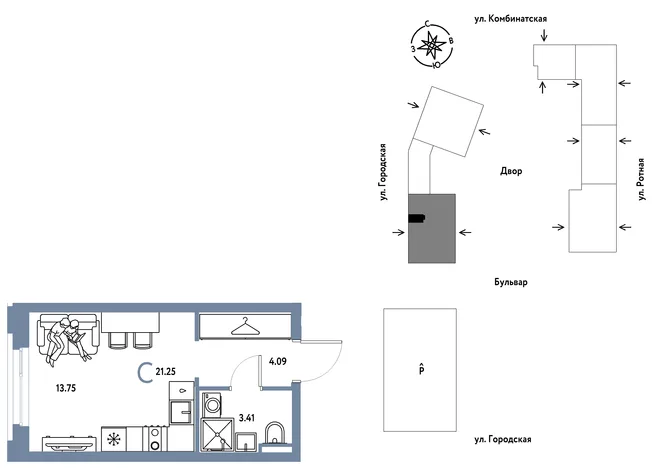 Планировка Студия, 21.25 м² ЖК «Уральский сад» Планировка Студия, 21.25 м² ЖК «Уральский сад»