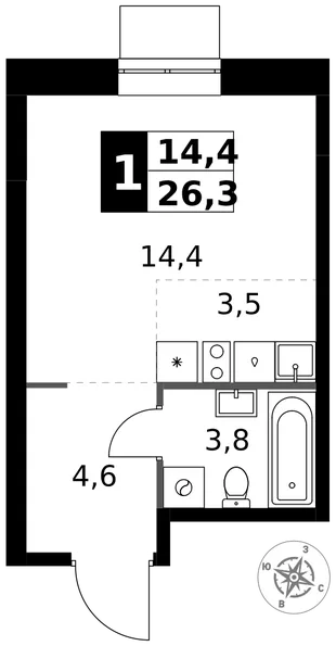 Квартира Студия, 26.3 м² ЖК «1-й Измайловский» Фото 1 Квартира Студия, 26.3 м² ЖК «1-й Измайловский» Фото 1