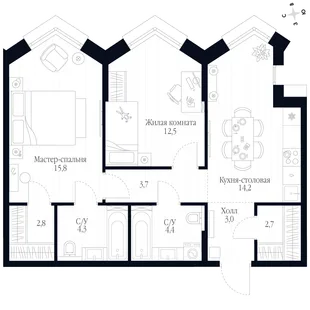 Квартира 2-комн. квартира, 63.4 м² ЖК «Фордевинд» Фото 1 Квартира 2-комн. квартира, 63.4 м² ЖК «Фордевинд» Фото 1