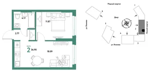 Планировка 2-комн. квартира, 36.9 м² ЖК «Сибирский сад»