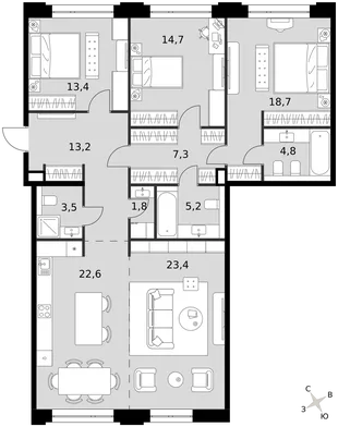 Квартира 3-комн. квартира, 128.6 м² ЖК «Sydney Prime» Фото 1 Квартира 3-комн. квартира, 128.6 м² ЖК «Sydney Prime» Фото 1