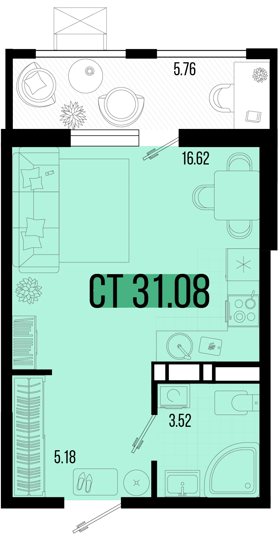 Планировка Студия, 28.2 м² ЖК «Цветной бульвар»