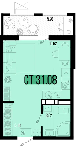Планировка Студия, 28.2 м² ЖК «Цветной бульвар»